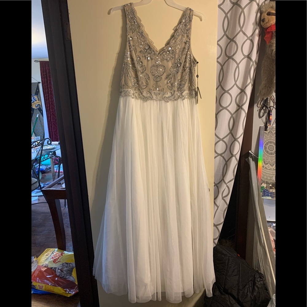 Adrianna Papell beaded ivory gown